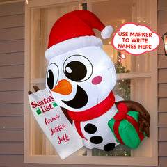 3.5ft Tall Christmas Inflatable Snowman with Santa?¡¥s List and Gift Box Broke Out from Window