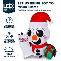 3.5ft Tall Christmas Inflatable Snowman with Santa?¡¥s List and Gift Box Broke Out from Window