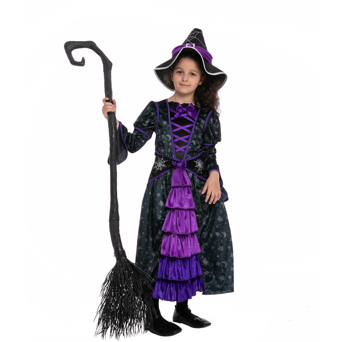 Purple Witch Costume with Stars and Moon Skirt Design - Child