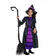 Purple Witch Costume with Stars and Moon Skirt Design - Child