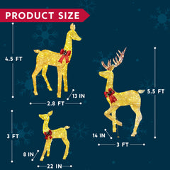 3 Packs 360 LED Lighted Rattan Reindeers Christmas Yard Lights Decoration