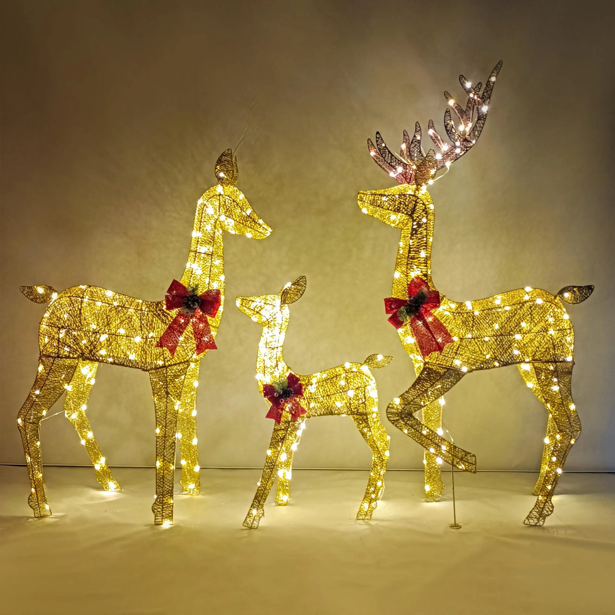 3 Packs 360 LED Lighted Rattan Reindeers Christmas Yard Lights Decoration