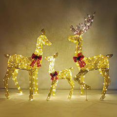 3 Packs 360 LED Lighted Rattan Reindeers Christmas Yard Lights Decoration