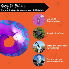3Pcs LED Octopus Tentacle Halloween Inflatable Window Breaker, 4.5ft, 5ft, 6ft