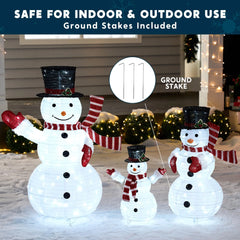 3Pcs 3D Christmas Collapsible Snowman with 270 Pre-Lit LED Cool White Lights