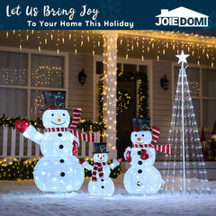 3Pcs 3D Christmas Collapsible Snowman with 270 Pre-Lit LED Cool White Lights