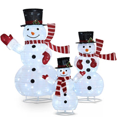 3Pcs 3D Christmas Collapsible Snowman with 270 Pre-Lit LED Cool White Lights