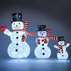 3Pcs 3D Christmas Collapsible Snowman with 270 Pre-Lit LED Cool White Lights