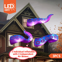 3Pcs LED Octopus Tentacle Halloween Inflatable Window Breaker, 4.5ft, 5ft, 6ft