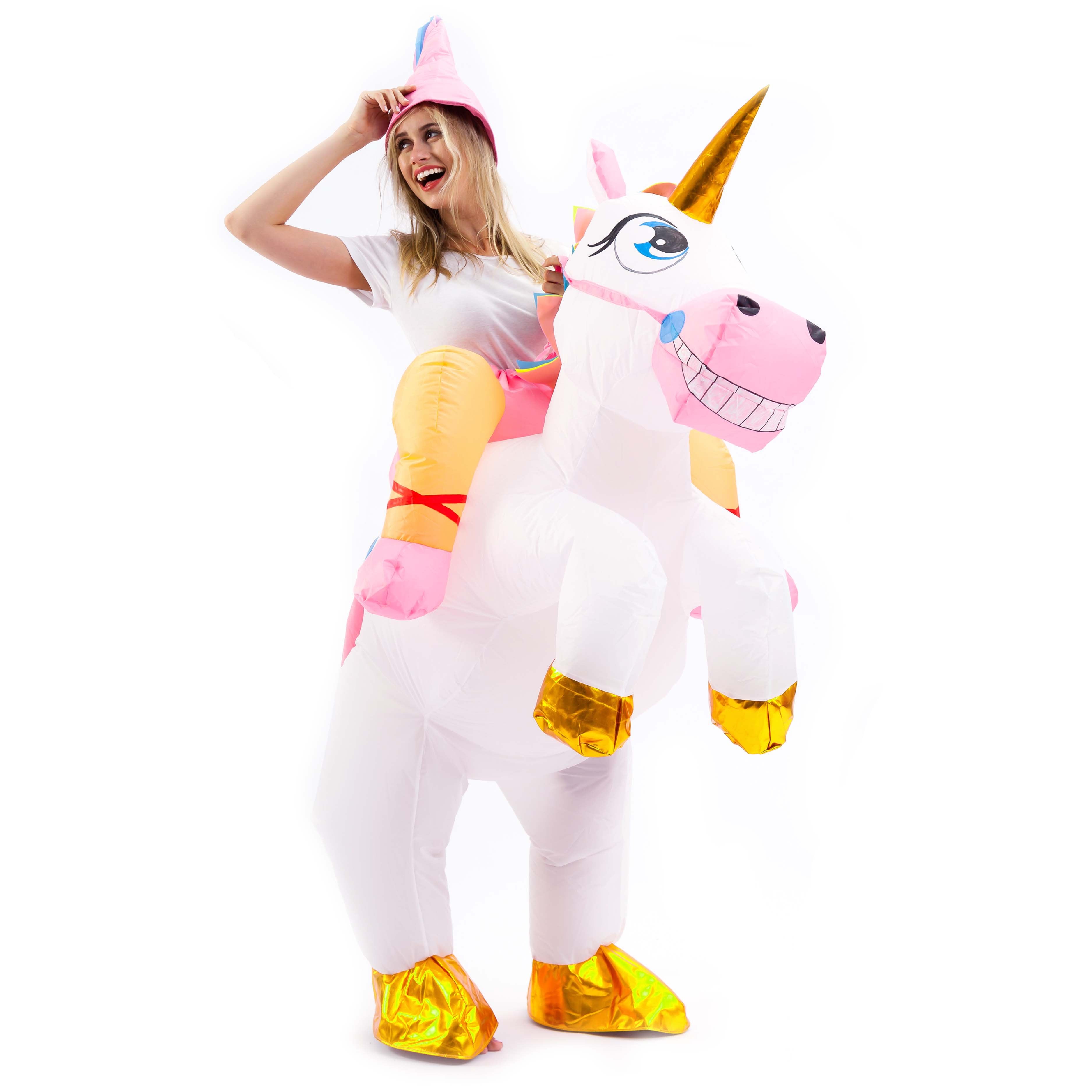 Inflatable Costume Unicorn Riding a Unicorn Air Blow-up Deluxe Halloween Costume - Adult Size - Spooktacular Creations