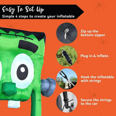 4.3ft Halloween Inflatable Green Face Zombie Trunk Or Treat
