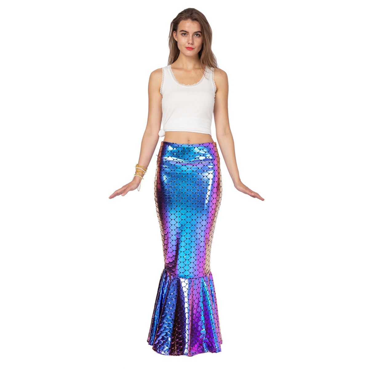 Metallic Hologram Shiny Mermaid Skirt Costume - Adult - Spooktacular Creations