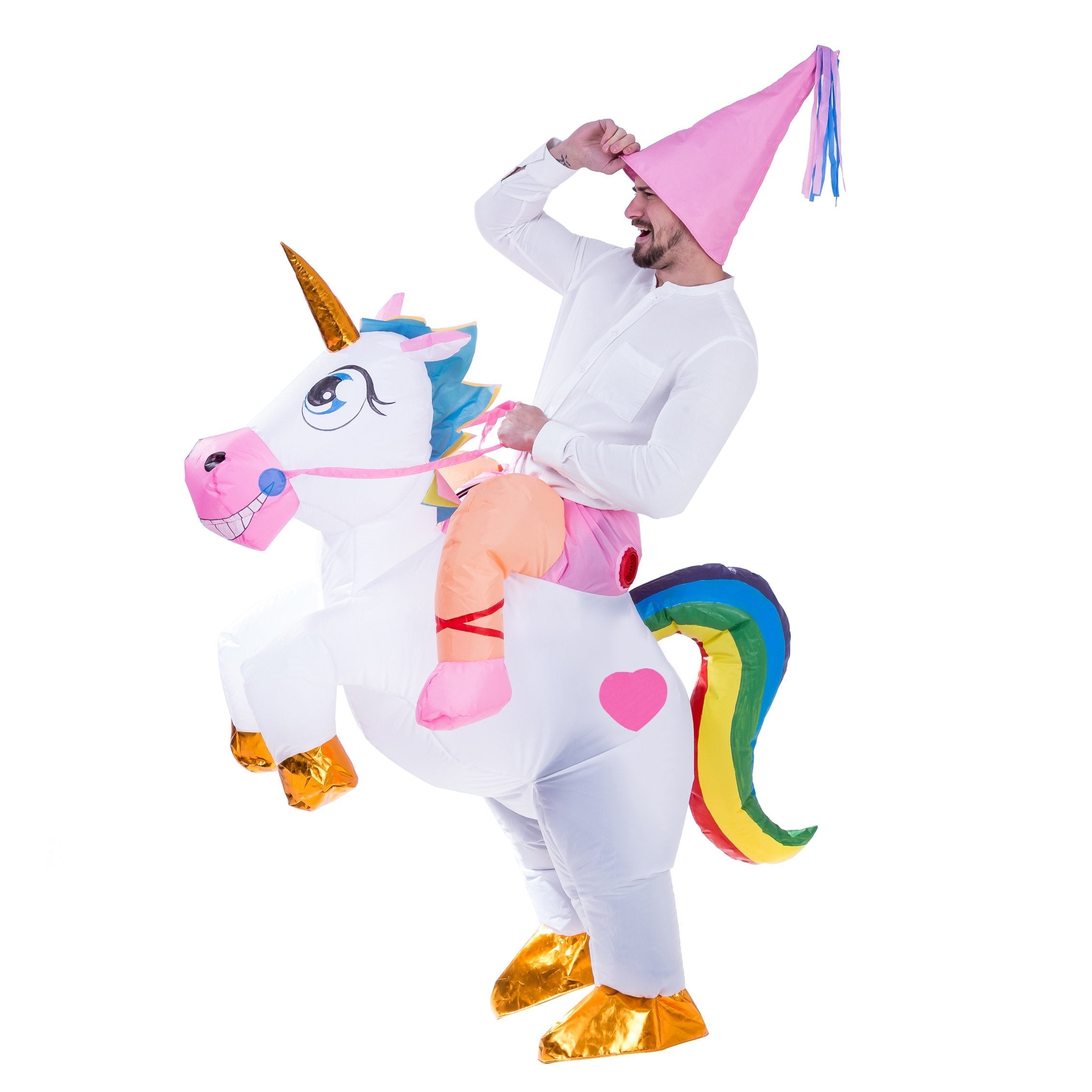 Inflatable Costume Unicorn Riding a Unicorn Air Blow-up Deluxe Halloween Costume - Adult Size - Spooktacular Creations