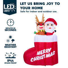 5ft Tall Christmas Inflatable Animated Stocking with Santa and Reindee