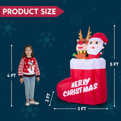 5ft Tall Christmas Inflatable Animated Stocking with Santa and Reindee