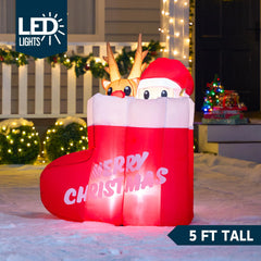 5ft Tall Christmas Inflatable Animated Stocking with Santa and Reindee