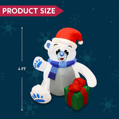 4ft Tall Waving Polar Bear Christmas Inflatable