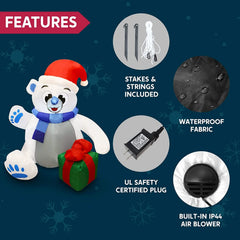 4ft Tall Waving Polar Bear Christmas Inflatable