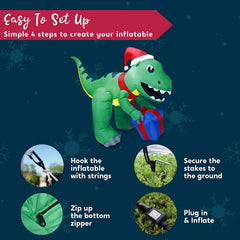 5ft Tall Christmas Dinosaur with Hat Inflatable