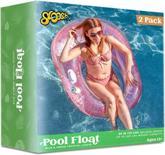 2Pcs Glittering Inflatable Pool Float, 51inx 41in Yellow & Pink