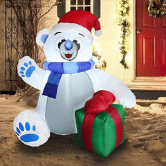4ft Tall Waving Polar Bear Christmas Inflatable