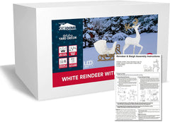 Cotton Christmas Reindeers Sleigh White Yard Lights, 2 Pcs
