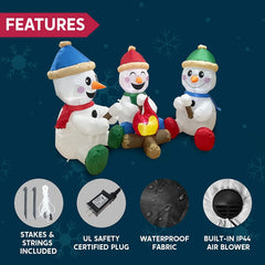 6ft Long Small Snowmen with Campfire Christmas Inflatable
