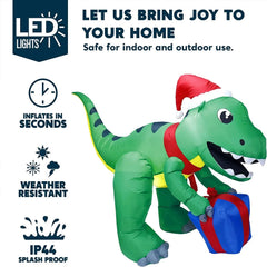 5ft Tall Christmas Dinosaur with Hat Inflatable