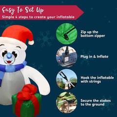 4ft Tall Waving Polar Bear Christmas Inflatable