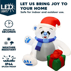 4ft Tall Waving Polar Bear Christmas Inflatable