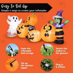 8ft Three Halloween Characters and Pumpkin Patch Inflatable