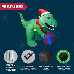 5ft Tall Christmas Dinosaur with Hat Inflatable