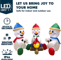 6ft Long Small Snowmen with Campfire Christmas Inflatable