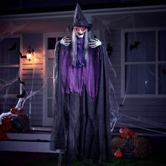 72in Halloween Animated Hanging Talking Purple Witch with Light-up Eyes, Creepy Sound