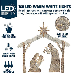 5ft Fabric Nativity Scene 160 LED Warm White