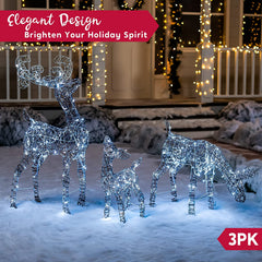 3 Packs Christmas Synthetic Rattan Reindeer Buck, Doe, Fawn