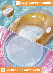 2Pcs Glittering Inflatable Pool Float, 51inx 41in Yellow & Pink