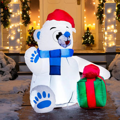 4ft Tall Waving Polar Bear Christmas Inflatable