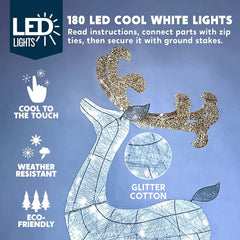 Cotton Christmas Reindeers Sleigh White Yard Lights, 2 Pcs
