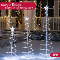 Lighted Spiral Christmas Tree Set LED Cool White, 3 Pcs