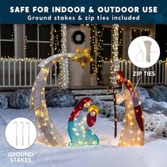 5ft Tinsel Nativity Scene 140 LED Warm White Yard Light