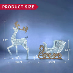 Cotton Christmas Reindeers Sleigh White Yard Lights, 2 Pcs