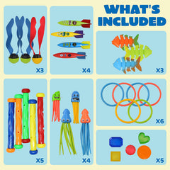 Sloosh- 30 Pcs Diving Pool Toys Jumbo Set