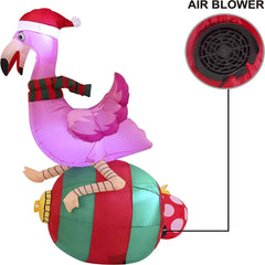 6ft Flamingo on Ornament Christmas Inflatable