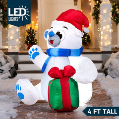 4ft Tall Waving Polar Bear Christmas Inflatable