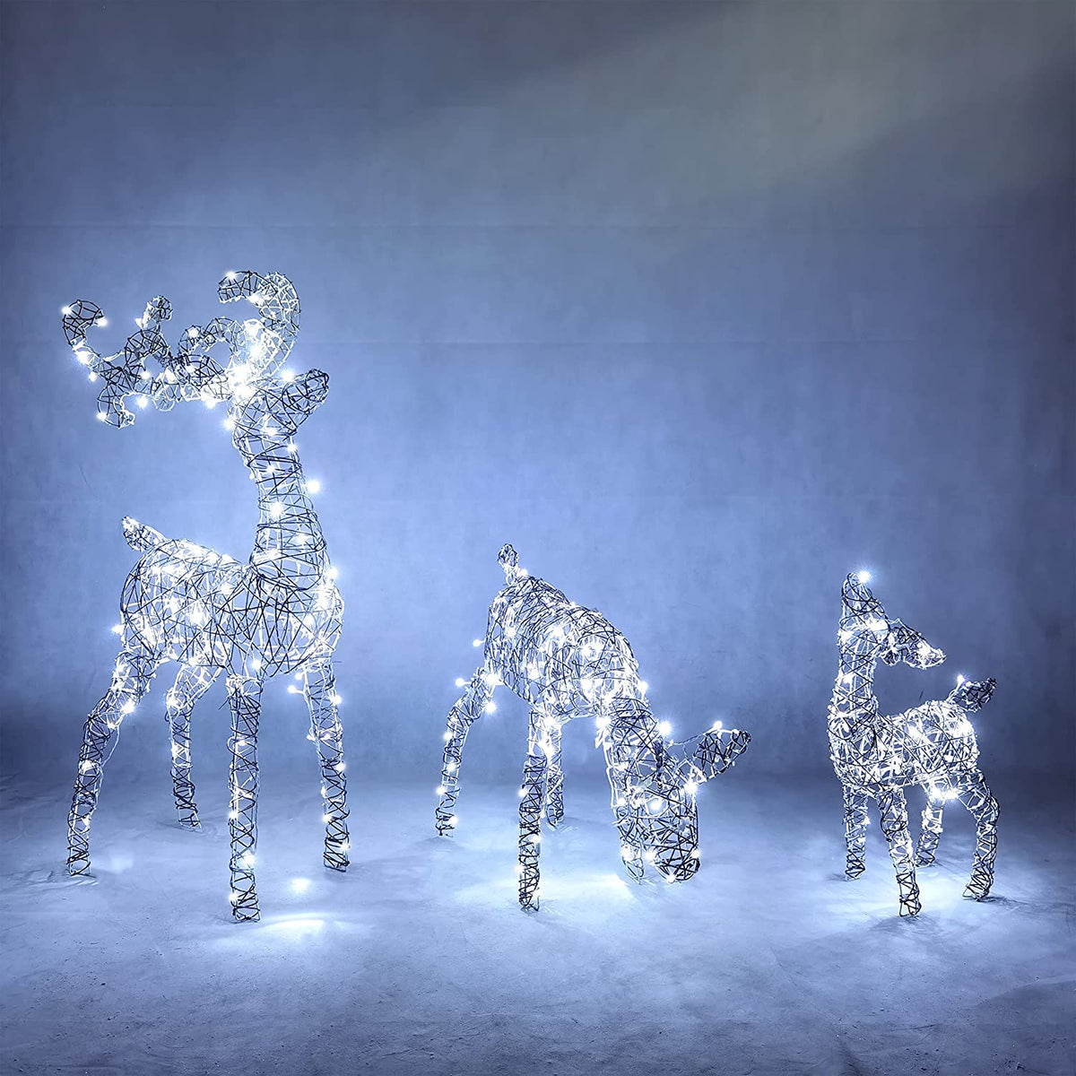 3 Packs Christmas Synthetic Rattan Reindeer Buck, Doe, Fawn