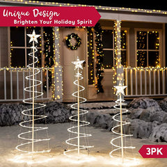 Lighted Spiral Christmas Tree Set, 3 Pcs