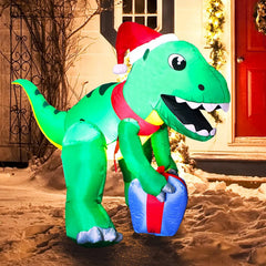 5ft Tall Christmas Dinosaur with Hat Inflatable