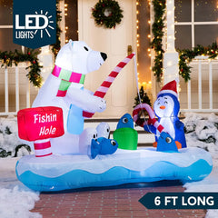 6 FT Long Inflatable Fishing Hole Sign with Polar Bear Fishing