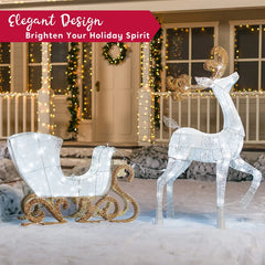 Cotton Christmas Reindeers Sleigh White Yard Lights, 2 Pcs